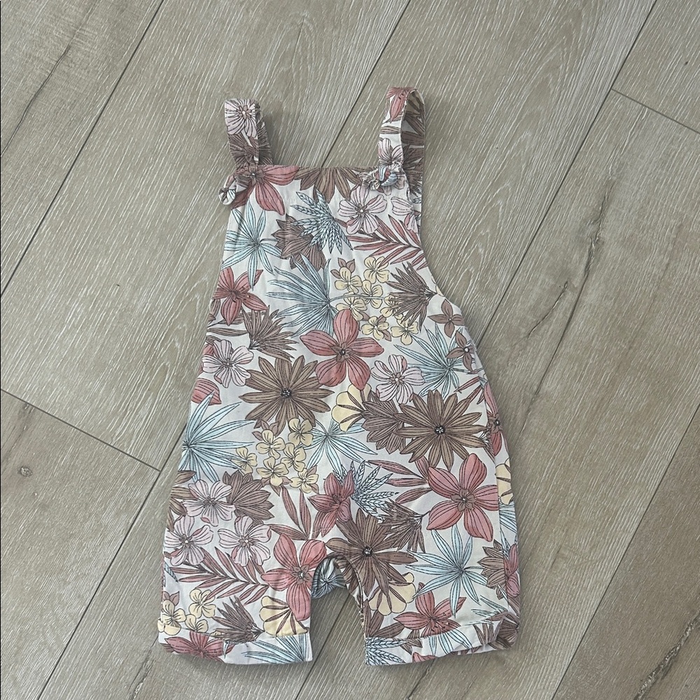 Janie and Jack Floral Kids Overalls - Pink, Brown, Blue